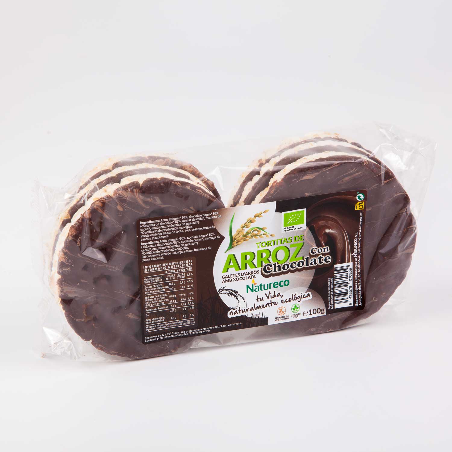 Tortidas de arroz con chocolate sin gluten